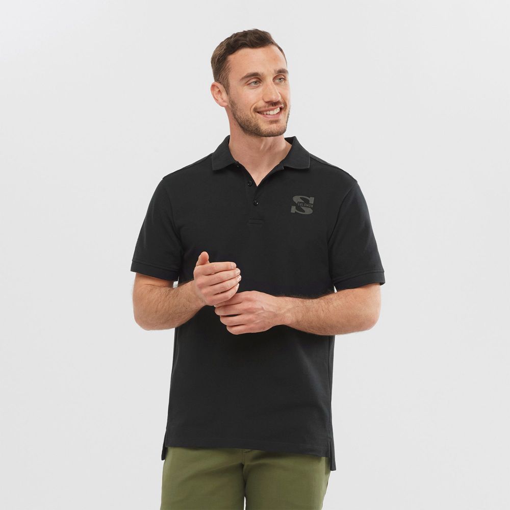 Salomon Israel OUTLIFE SS POLO M - Mens T shirts - Black (XUGI-59436)